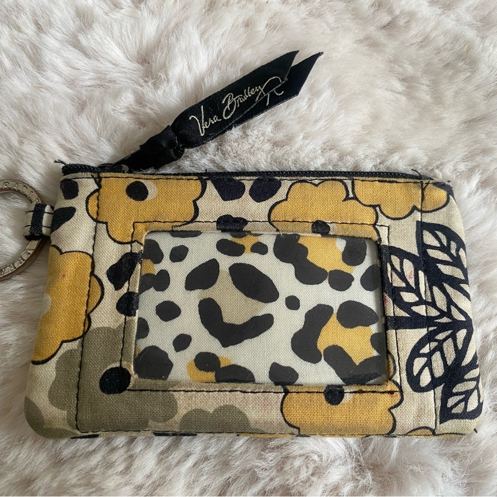 Vera Bradley Yellow and Black Floral & Cheetah ID Wristlet / Change purse